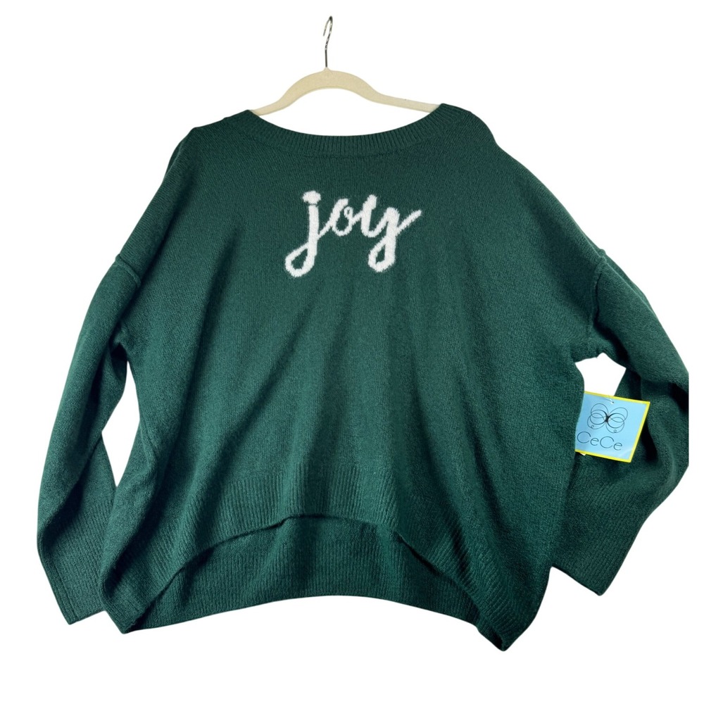 CeCe Womens‎ Large Windsor Moss Green Joy Sweater Holiday Pullover Soft Knit NWT